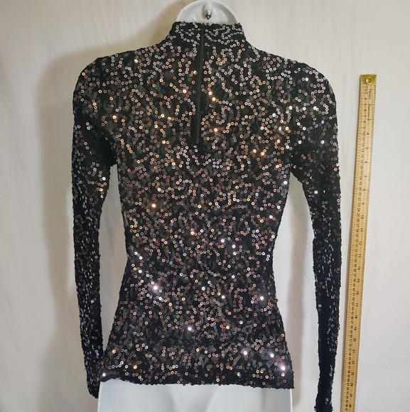 Elegant Black Sequin Turtleneck Top - Picture 2 of 4